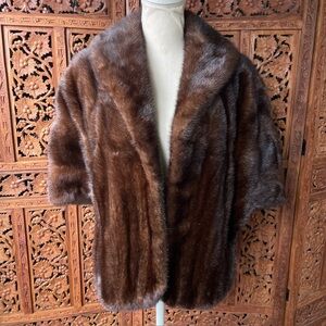 VINTAGE GENUINE MINK FUR STOLE JACKET PONCHO VEST COAT